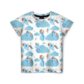 Детская футболка 3D с принтом My Little Pony в Тюмени, 100% гипоаллергенный полиэфир | прямой крой, круглый вырез горловины, длина до линии бедер, чуть спущенное плечо, ткань немного тянется | dash | rainbow | пони | радуга