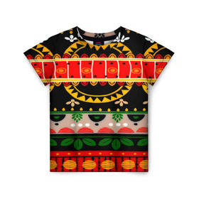Детская футболка 3D с принтом Mexico в Тюмени, 100% гипоаллергенный полиэфир | прямой крой, круглый вырез горловины, длина до линии бедер, чуть спущенное плечо, ткань немного тянется | орнамент | разноцветный | этно