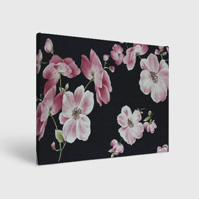 Холст прямоугольный с принтом Цветы на черном фоне в Тюмени, 100% ПВХ |  | растения | стиль | цветы