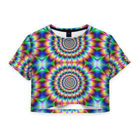 Женская футболка 3D укороченная с принтом Grazy fractal в Тюмени, 100% полиэстер | круглая горловина, длина футболки до линии талии, рукава с отворотами | fraktal | luxury | premium | vip | премиум | фрактал | эксклюзив
