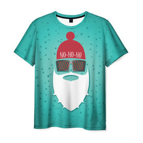Мужская футболка 3D с принтом Санта хипстер в Тюмени, 100% полиэфир | прямой крой, круглый вырез горловины, длина до линии бедер | борода | дед мороз | новый год | подарок на новый год | санта | санта хипстер | снег | снежинки | хипстер