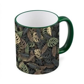 Кружка 3D с принтом Тропический камуфляж в Тюмени, керамика | ёмкость 330 мл | джунгли | камуфляж | листья | милитари | монстера | пальма | природа