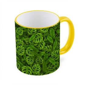 Кружка 3D с принтом Тропические листья в Тюмени, керамика | ёмкость 330 мл | Тематика изображения на принте: джунгли | монстера | пальма | растения | тропики