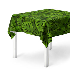 Скатерть 3D с принтом Тропические листья в Тюмени, 100% полиэстер (ткань не мнется и не растягивается) | Размер: 150*150 см | Тематика изображения на принте: джунгли | монстера | пальма | растения | тропики