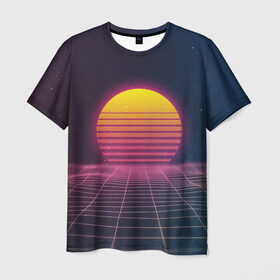 Мужская футболка 3D с принтом 90`s в Тюмени, 100% полиэфир | прямой крой, круглый вырез горловины, длина до линии бедер | 90 | games | retro | sun | sunset | закат | игра | игры | ретро | солнце