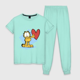 Женская пижама хлопок с принтом Гарфилд в Тюмени, 100% хлопок | брюки и футболка прямого кроя, без карманов, на брюках мягкая резинка на поясе и по низу штанин | гарфилд | знак | кот | мультфильм