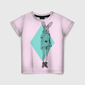 Детская футболка 3D с принтом Pink Rabbit в Тюмени, 100% гипоаллергенный полиэфир | прямой крой, круглый вырез горловины, длина до линии бедер, чуть спущенное плечо, ткань немного тянется | Тематика изображения на принте: hipster | rabbit | swag | кролик | хипстер