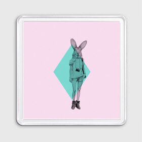 Магнит 55*55 с принтом Pink Rabbit в Тюмени, Пластик | Размер: 65*65 мм; Размер печати: 55*55 мм | hipster | rabbit | swag | кролик | хипстер