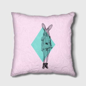 Подушка 3D с принтом Pink Rabbit в Тюмени, наволочка – 100% полиэстер, наполнитель – холлофайбер (легкий наполнитель, не вызывает аллергию). | состоит из подушки и наволочки. Наволочка на молнии, легко снимается для стирки | hipster | rabbit | swag | кролик | хипстер