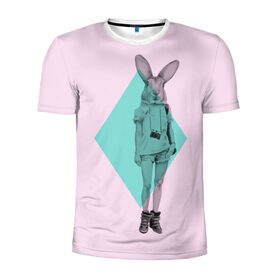 Мужская футболка 3D спортивная с принтом Pink Rabbit в Тюмени, 100% полиэстер с улучшенными характеристиками | приталенный силуэт, круглая горловина, широкие плечи, сужается к линии бедра | hipster | rabbit | swag | кролик | хипстер