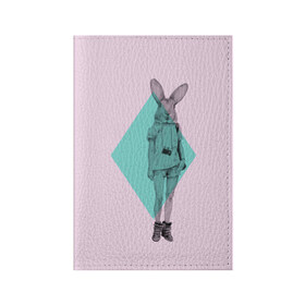 Обложка для паспорта матовая кожа с принтом Pink Rabbit в Тюмени, натуральная матовая кожа | размер 19,3 х 13,7 см; прозрачные пластиковые крепления | hipster | rabbit | swag | кролик | хипстер