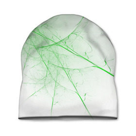 Шапка 3D с принтом Паутина зеленая в Тюмени, 100% полиэстер | универсальный размер, печать по всей поверхности изделия | Тематика изображения на принте: абстракция | зеленый | линии | объем | стиль | узор | черный