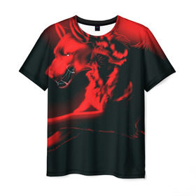 Мужская футболка 3D с принтом Волк в Тюмени, 100% полиэфир | прямой крой, круглый вырез горловины, длина до линии бедер | Тематика изображения на принте: красный