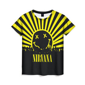 Женская футболка 3D с принтом Nirvana в Тюмени, 100% полиэфир ( синтетическое хлопкоподобное полотно) | прямой крой, круглый вырез горловины, длина до линии бедер | cobain | kurt | кобейн | курт | нирвана