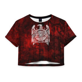 Женская футболка 3D укороченная с принтом Slayer 1 в Тюмени, 100% полиэстер | круглая горловина, длина футболки до линии талии, рукава с отворотами | metal | slayer | метал | рок | слаер