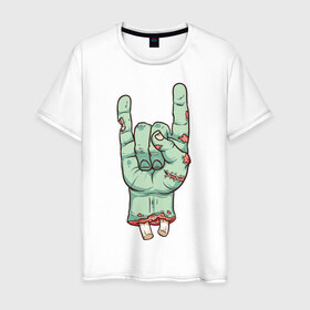 Мужская футболка хлопок с принтом Zombie Rock Hand в Тюмени, 100% хлопок | прямой крой, круглый вырез горловины, длина до линии бедер, слегка спущенное плечо. | Тематика изображения на принте: halloween | zombie | zombie hand | зомби | хэллоуин