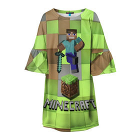 Детское платье 3D с принтом Minecraft в Тюмени, 100% полиэстер | прямой силуэт, чуть расширенный к низу. Круглая горловина, на рукавах — воланы | майнкрафт