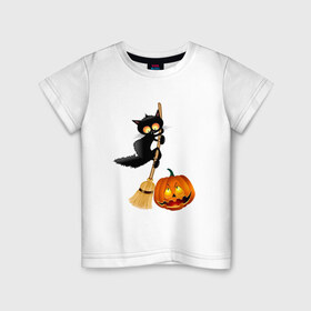 Детская футболка хлопок с принтом Хэллоуин в Тюмени, 100% хлопок | круглый вырез горловины, полуприлегающий силуэт, длина до линии бедер | приведения | тыква | хэллоуин