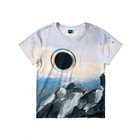 Детская футболка 3D с принтом Черная дыра в Тюмени, 100% гипоаллергенный полиэфир | прямой крой, круглый вырез горловины, длина до линии бедер, чуть спущенное плечо, ткань немного тянется | горы | закат | пейзаж | природа