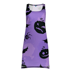 Платье-майка 3D с принтом Хэллоуин узор в Тюмени, 100% полиэстер | полуприлегающий силуэт, широкие бретели, круглый вырез горловины, удлиненный подол сзади. | halloween | летучая мышь | паук | праздник | привидение | тыква | хэллоуин