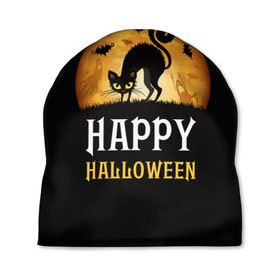 Шапка 3D с принтом Чёрный кот в Тюмени, 100% полиэстер | универсальный размер, печать по всей поверхности изделия | halloween | ведьма | кошка | праздник | привидение | тыква | хэллоуин