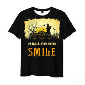 Мужская футболка 3D с принтом Smile в Тюмени, 100% полиэфир | прямой крой, круглый вырез горловины, длина до линии бедер | halloween | замок | летучая мышь | луна | праздник | привидение | тыква | хэллоуин
