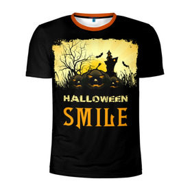 Мужская футболка 3D спортивная с принтом Smile в Тюмени, 100% полиэстер с улучшенными характеристиками | приталенный силуэт, круглая горловина, широкие плечи, сужается к линии бедра | Тематика изображения на принте: halloween | замок | летучая мышь | луна | праздник | привидение | тыква | хэллоуин