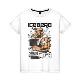 Женская футболка хлопок с принтом Bull 3 | Iceberg в Тюмени, 100% хлопок | прямой крой, круглый вырез горловины, длина до линии бедер, слегка спущенное плечо | animals | iceberg | icebergstyle | youtube