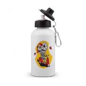 Бутылка спортивная с принтом Skeleton Love в Тюмени, металл | емкость — 500 мл, в комплекте две пластиковые крышки и карабин для крепления | 