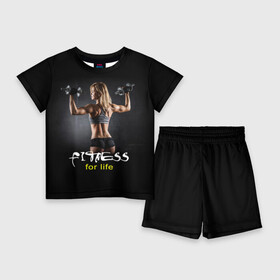 Детский костюм с шортами 3D с принтом Fitness for life в Тюмени,  |  | fitness. гантели | девушка | прикольные картинки | спорт | тело | экстрим