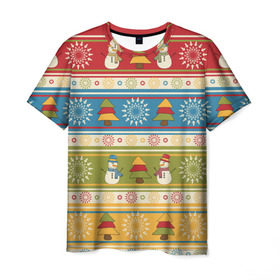Мужская футболка 3D с принтом Новый год в Тюмени, 100% полиэфир | прямой крой, круглый вырез горловины, длина до линии бедер | 2017 | дед мороз | елка | новый год | подарок на новый год | праздник | снеговик | снежинки