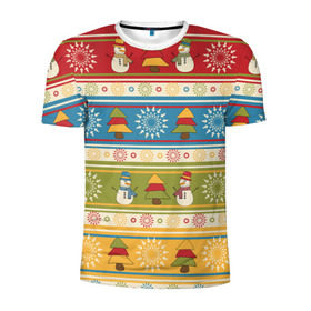 Мужская футболка 3D спортивная с принтом Новый год в Тюмени, 100% полиэстер с улучшенными характеристиками | приталенный силуэт, круглая горловина, широкие плечи, сужается к линии бедра | Тематика изображения на принте: 2017 | дед мороз | елка | новый год | подарок на новый год | праздник | снеговик | снежинки