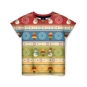 Детская футболка 3D с принтом Новый год в Тюмени, 100% гипоаллергенный полиэфир | прямой крой, круглый вырез горловины, длина до линии бедер, чуть спущенное плечо, ткань немного тянется | Тематика изображения на принте: 2017 | дед мороз | елка | новый год | подарок на новый год | праздник | снеговик | снежинки