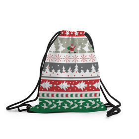 Рюкзак-мешок 3D с принтом Новогодний орнамент в Тюмени, 100% полиэстер | плотность ткани — 200 г/м2, размер — 35 х 45 см; лямки — толстые шнурки, застежка на шнуровке, без карманов и подкладки | дед мороз | елка | новогодний орнамент | подарок на новый год | праздник | снеговик | снежинки