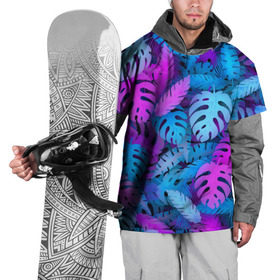 Накидка на куртку 3D с принтом Сине-розовые тропики в Тюмени, 100% полиэстер |  | Тематика изображения на принте: джунгли | листья | монстера | пальма | психоделический | текстура | тропики