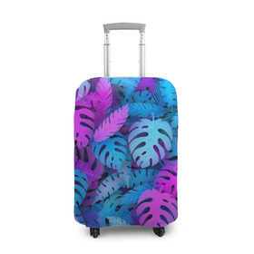 Чехол для чемодана 3D с принтом Сине-розовые тропики в Тюмени, 86% полиэфир, 14% спандекс | двустороннее нанесение принта, прорези для ручек и колес | джунгли | листья | монстера | пальма | психоделический | текстура | тропики