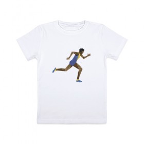 Детская футболка хлопок с принтом Бегун 2 в Тюмени, 100% хлопок | круглый вырез горловины, полуприлегающий силуэт, длина до линии бедер | атлетика | бег | бегун | геометрия | полигонал