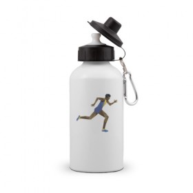 Бутылка спортивная с принтом Бегун 2 в Тюмени, металл | емкость — 500 мл, в комплекте две пластиковые крышки и карабин для крепления | атлетика | бег | бегун | геометрия | полигонал