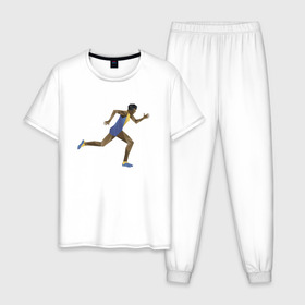 Мужская пижама хлопок с принтом Бегун 2 в Тюмени, 100% хлопок | брюки и футболка прямого кроя, без карманов, на брюках мягкая резинка на поясе и по низу штанин
 | атлетика | бег | бегун | геометрия | полигонал