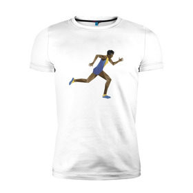 Мужская футболка премиум с принтом Бегун 2 в Тюмени, 92% хлопок, 8% лайкра | приталенный силуэт, круглый вырез ворота, длина до линии бедра, короткий рукав | атлетика | бег | бегун | геометрия | полигонал