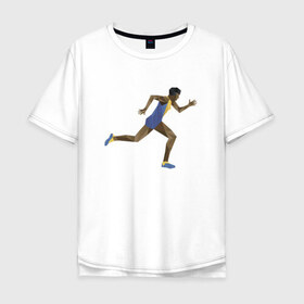 Мужская футболка хлопок Oversize с принтом Бегун 2 в Тюмени, 100% хлопок | свободный крой, круглый ворот, “спинка” длиннее передней части | атлетика | бег | бегун | геометрия | полигонал