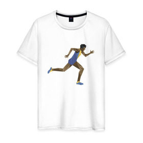 Мужская футболка хлопок с принтом Бегун 2 в Тюмени, 100% хлопок | прямой крой, круглый вырез горловины, длина до линии бедер, слегка спущенное плечо. | атлетика | бег | бегун | геометрия | полигонал