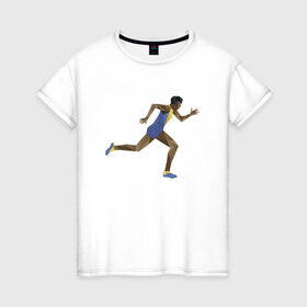 Женская футболка хлопок с принтом Бегун 2 в Тюмени, 100% хлопок | прямой крой, круглый вырез горловины, длина до линии бедер, слегка спущенное плечо | атлетика | бег | бегун | геометрия | полигонал
