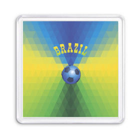 Магнит 55*55 с принтом Бразилия в Тюмени, Пластик | Размер: 65*65 мм; Размер печати: 55*55 мм | бразилия | геометрия | игра | кубок | мяч | полигональный | спорт | футбол