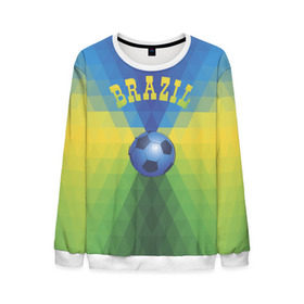 Мужской свитшот 3D с принтом Бразилия в Тюмени, 100% полиэстер с мягким внутренним слоем | круглый вырез горловины, мягкая резинка на манжетах и поясе, свободная посадка по фигуре | бразилия | геометрия | игра | кубок | мяч | полигональный | спорт | футбол
