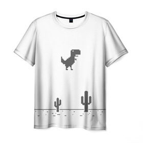 Мужская футболка 3D с принтом T-rex game в Тюмени, 100% полиэфир | прямой крой, круглый вырез горловины, длина до линии бедер | chrome | google | гугл | хром