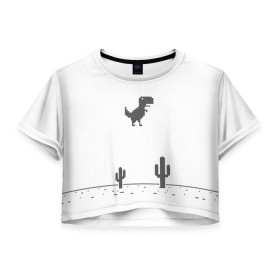 Женская футболка 3D укороченная с принтом T-rex game в Тюмени, 100% полиэстер | круглая горловина, длина футболки до линии талии, рукава с отворотами | chrome | google | гугл | хром