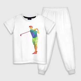 Детская пижама хлопок с принтом Гольфист в Тюмени, 100% хлопок |  брюки и футболка прямого кроя, без карманов, на брюках мягкая резинка на поясе и по низу штанин
 | Тематика изображения на принте: геометрия | гольф | клюшка | мяч | полигонал