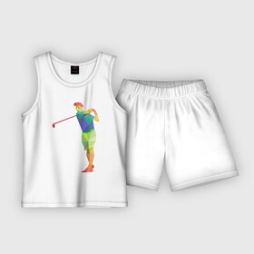 Детская пижама с шортами хлопок с принтом Гольфист в Тюмени,  |  | Тематика изображения на принте: геометрия | гольф | клюшка | мяч | полигонал