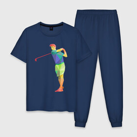 Мужская пижама хлопок с принтом Гольфист в Тюмени, 100% хлопок | брюки и футболка прямого кроя, без карманов, на брюках мягкая резинка на поясе и по низу штанин
 | геометрия | гольф | клюшка | мяч | полигонал